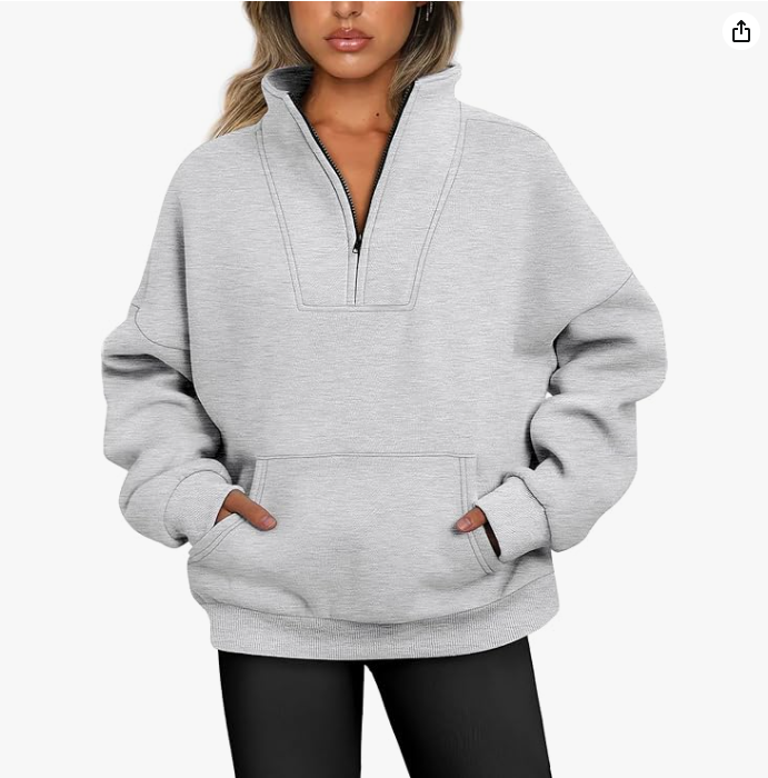 Women's Quarter Zip Jumper Long Sleeve Tops Fleece Pullover Sweaters Oversized Sweatshirt