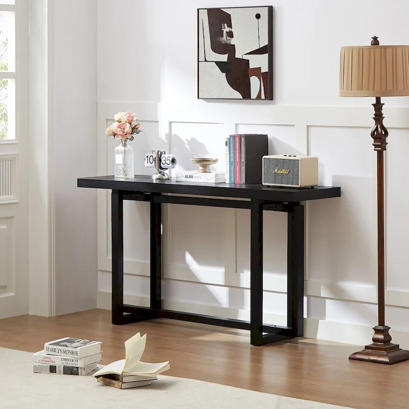 59 in. Rectangular Console Table with MDF Top and Rubberwood Legs