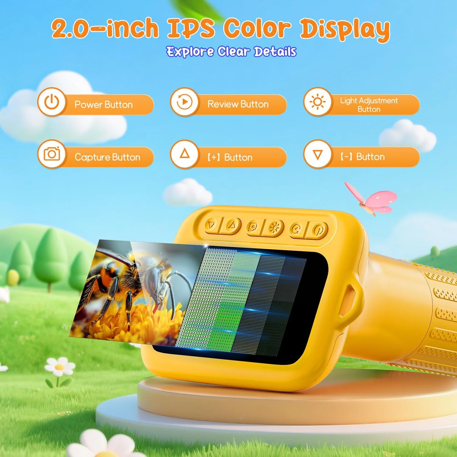 Digital Microscope for Kids with 2 Screen, 1000X Magnification & HD Camera, Portable Science Toy for Ages 4-12