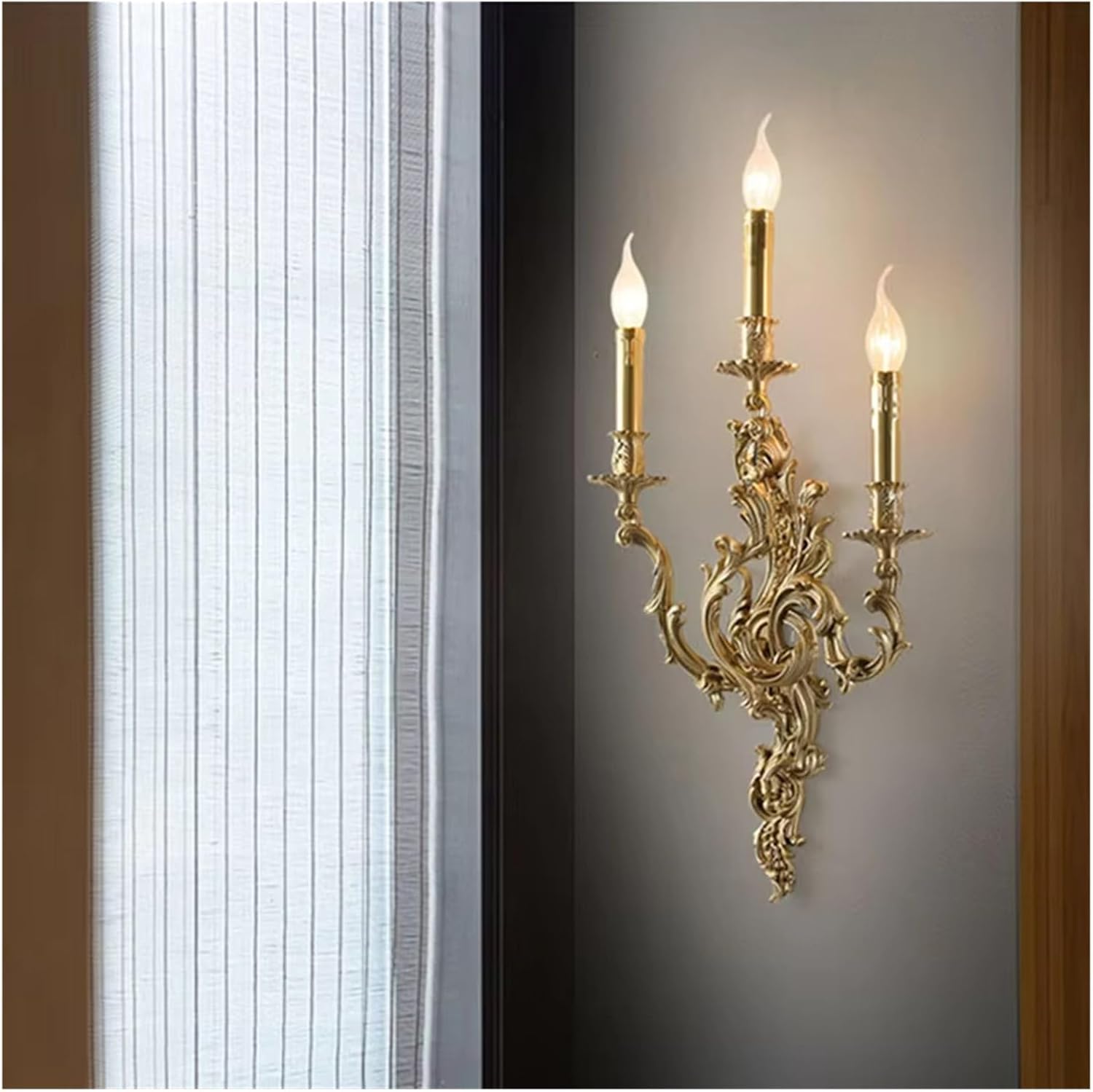 Copper Candle Wall Lamp Living Room Dining Room Bedroom Bedside Light Aisle Atmospheric Villa Lighting(Cool White,36 * 72cm)