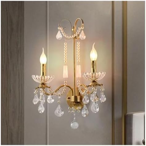 Wall Lamp French Luxury Retro Palace Crystal Pearl Wall Lamp Corridor Bedroom Bedside Living Room Dector Staircase Candle Aisle(Warm Light)