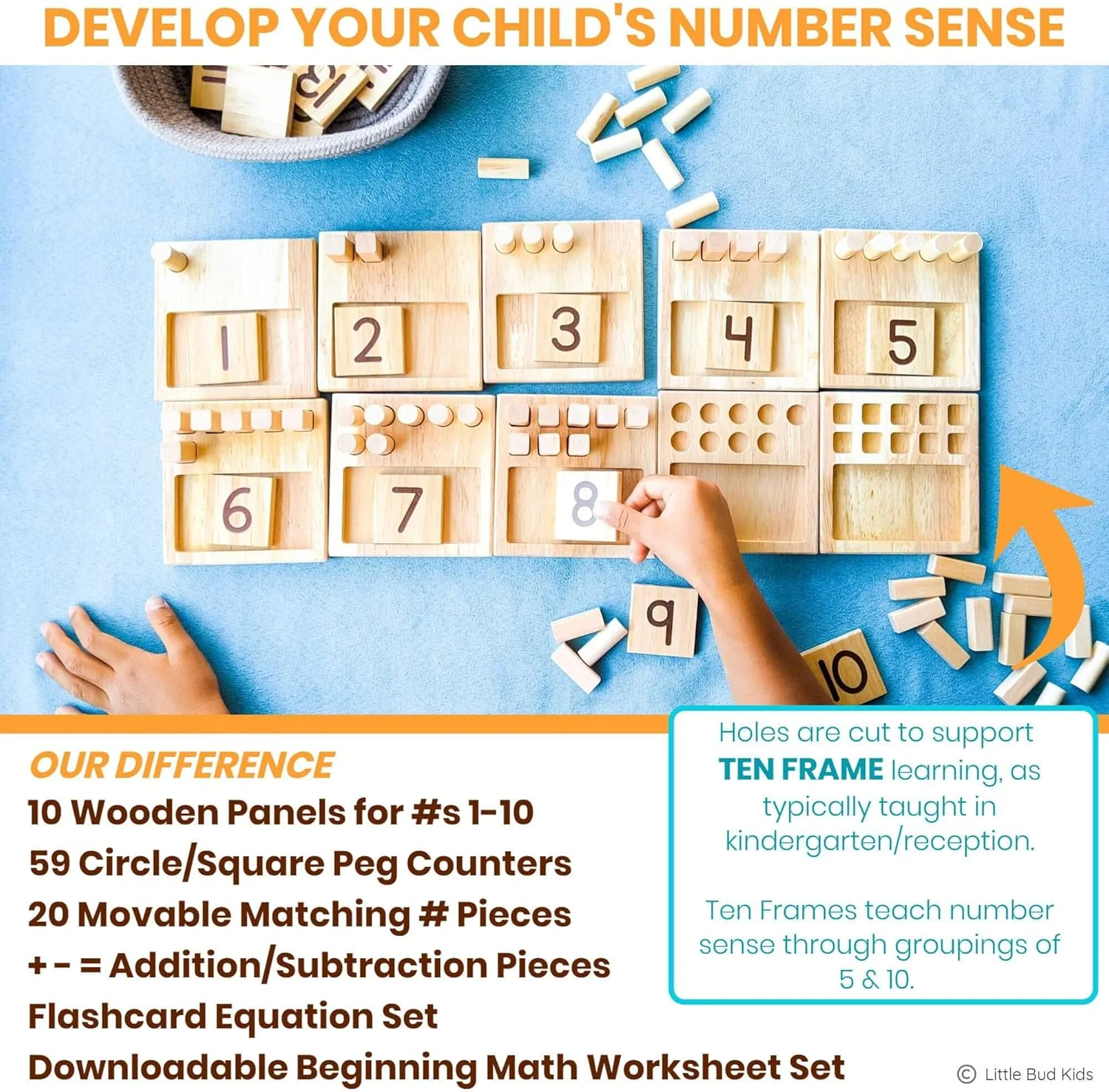 Counting Pegs Ten Frame Math Game with Addition and Subtraction Flash Cards