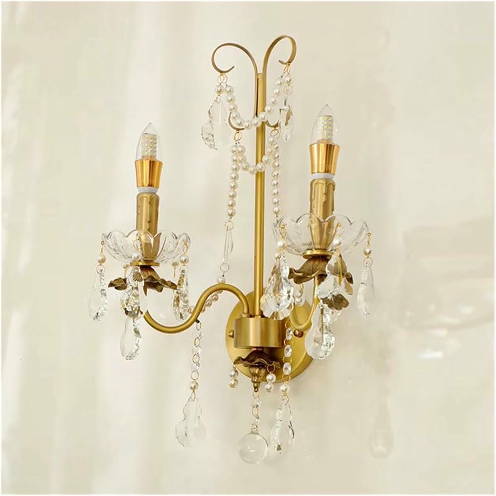 Wall Lamp Retro Palace Crystal Pearl Wall Lamp Corridor Bedroom Bedside Living Roo Dector Aisle Staircase Candle Lighting,Hallway(2 Colors Changeable)